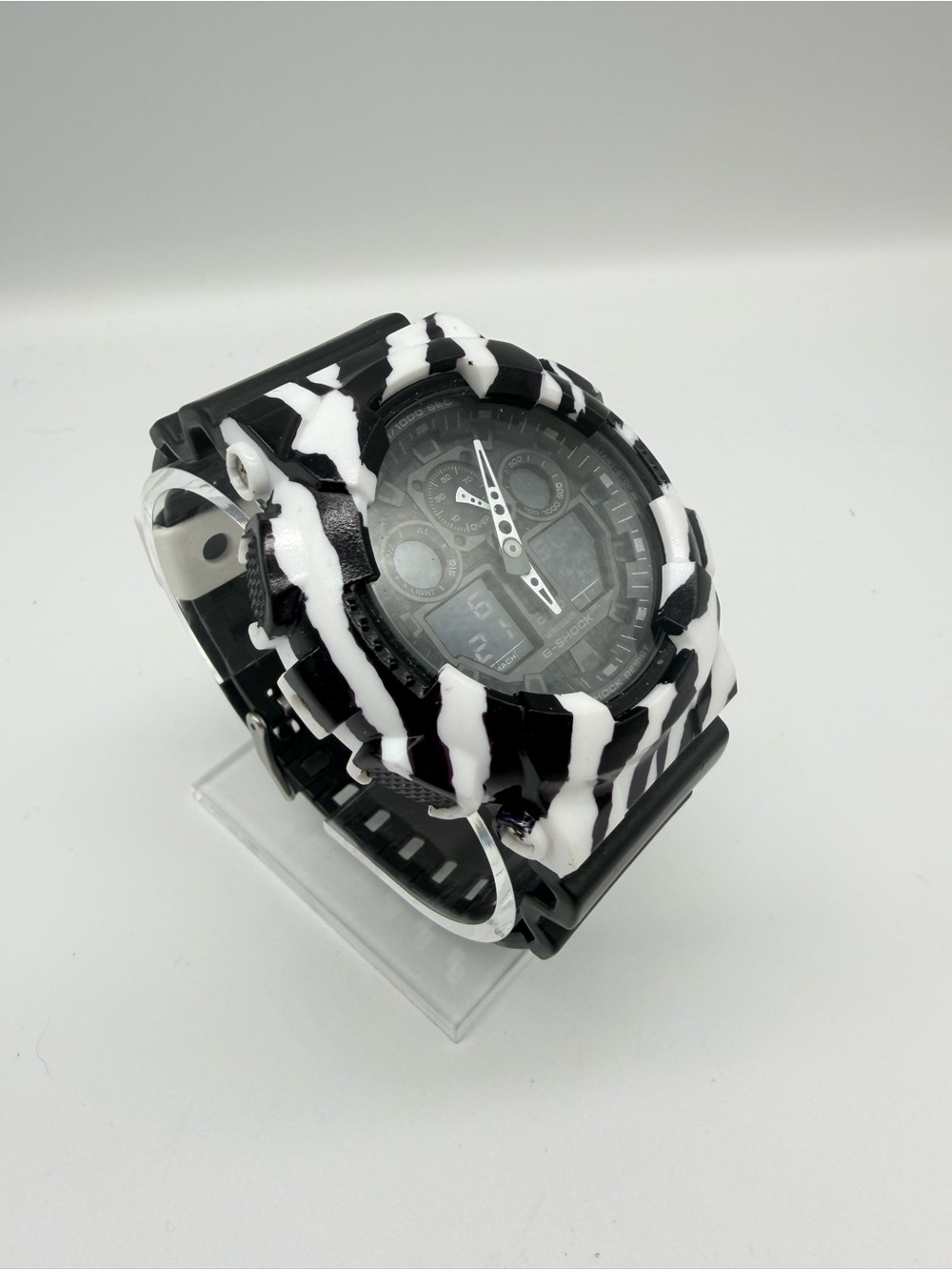 Custom Casio G-Shock GA-100 Zebra Black White Art Watch 5081